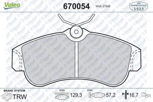 VALEO 670054 On Fren Balatasi  Nissan Almera 1.5/1.8/1.5d/2.2d 00>06/Primera 1.6/2.0/2.0d 90>02